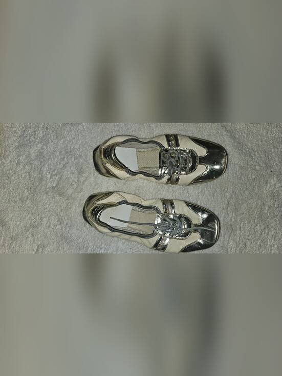Prada Shoes - Prada Metallic Silver and Cream Lace-Up Sneakers